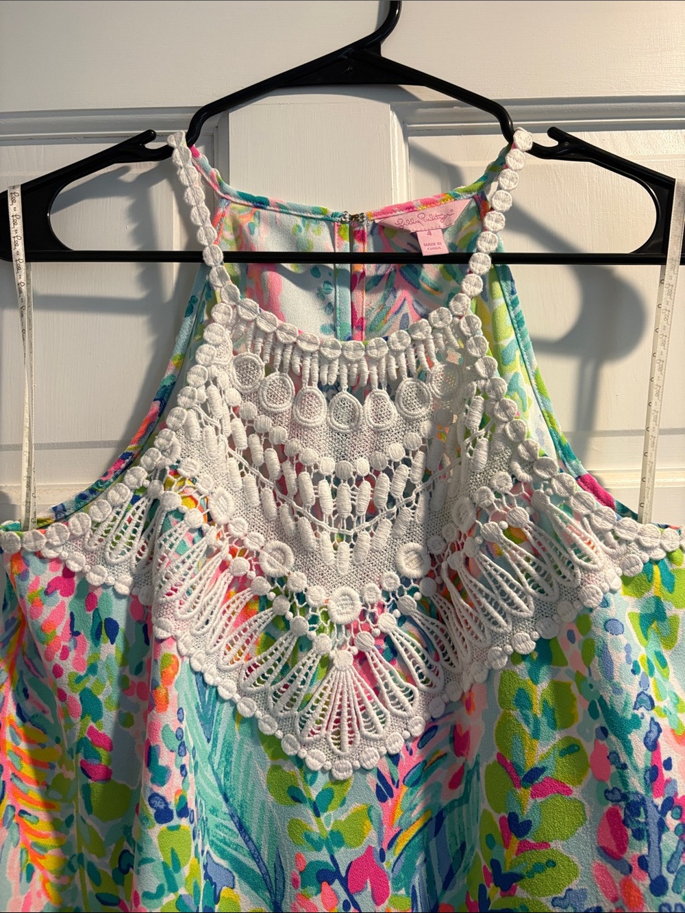 Lilly Pulitzer Multicolor Pastel Floral Dress with White Crochet Straps - Picture 3 of 8